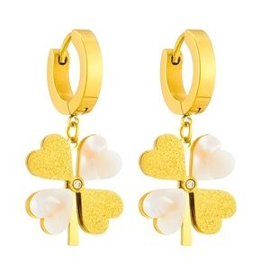 18K Gold Plated Clover Hoop Earrings Stainless Steel Waterproof
